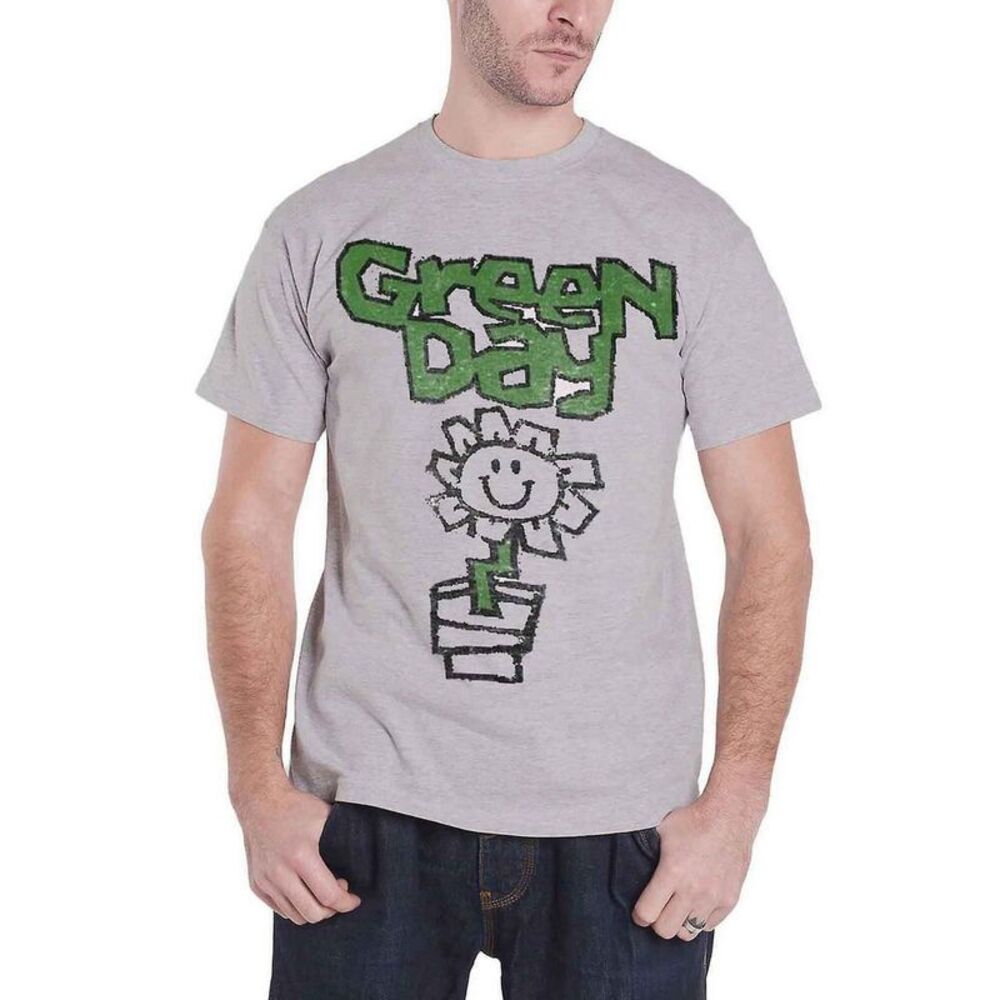 Green Day Unisex Adult Flower Pot T-Shirt / Gray